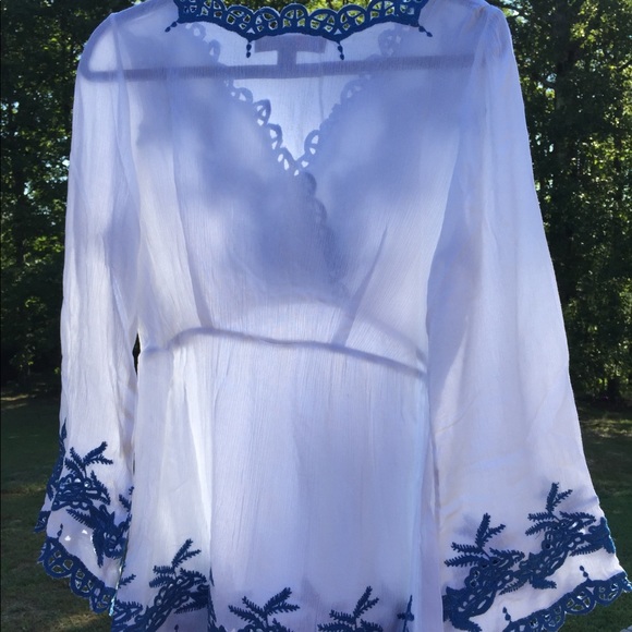 new Denim 24/7 embroidered boho Tunic white & blue - Picture 5 of 6
